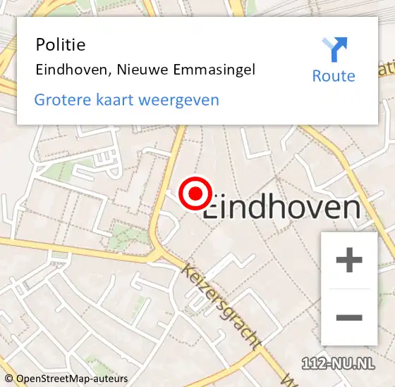 Locatie op kaart van de 112 melding: Politie Eindhoven, Nieuwe Emmasingel op 8 september 2022 19:15