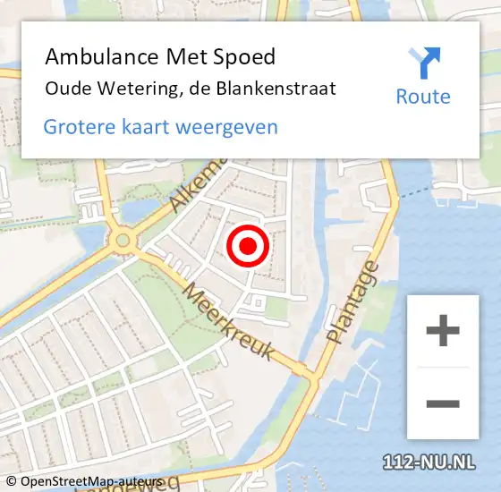 Locatie op kaart van de 112 melding: Ambulance Met Spoed Naar Oude Wetering, de Blankenstraat op 8 september 2022 19:43