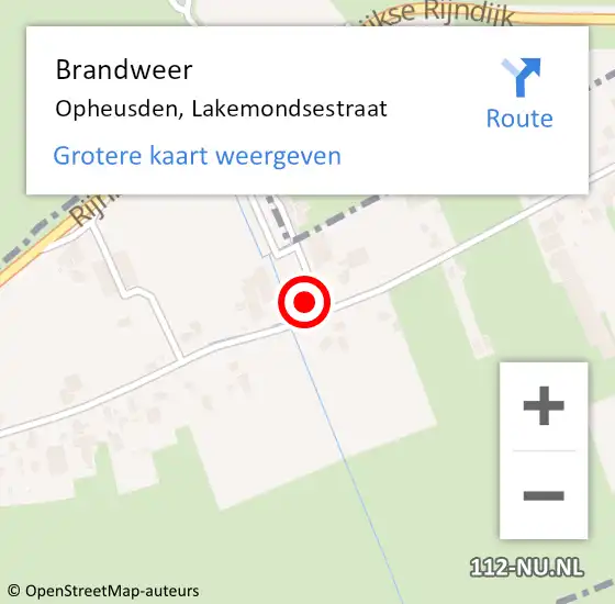 Locatie op kaart van de 112 melding: Brandweer Opheusden, Lakemondsestraat op 8 september 2022 20:43