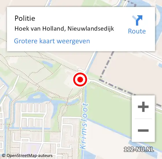 Locatie op kaart van de 112 melding: Politie Hoek van Holland, Nieuwlandsedijk op 8 september 2022 20:57