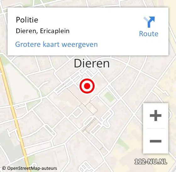 Locatie op kaart van de 112 melding: Politie Dieren, Ericaplein op 8 september 2022 21:11