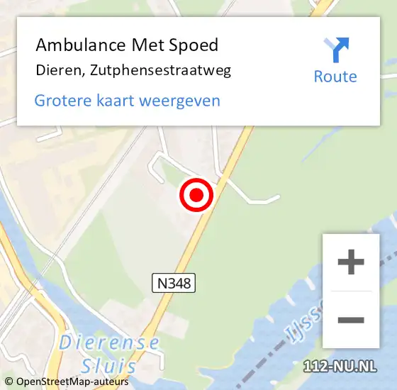 Locatie op kaart van de 112 melding: Ambulance Met Spoed Naar Dieren, Zutphensestraatweg op 8 september 2022 22:11