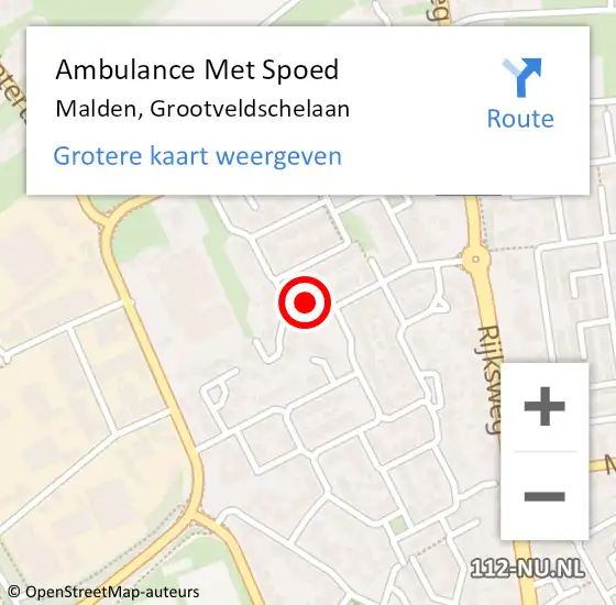 Locatie op kaart van de 112 melding: Ambulance Met Spoed Naar Malden, Grootveldschelaan op 28 juli 2014 18:50