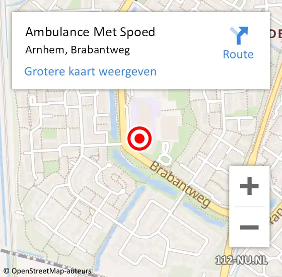 Locatie op kaart van de 112 melding: Ambulance Met Spoed Naar Arnhem, Brabantweg op 8 september 2022 23:08