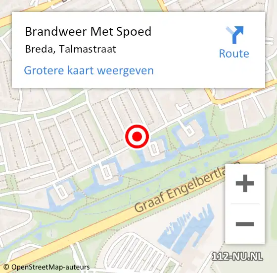 Locatie op kaart van de 112 melding: Brandweer Met Spoed Naar Breda, Talmastraat op 9 september 2022 00:08
