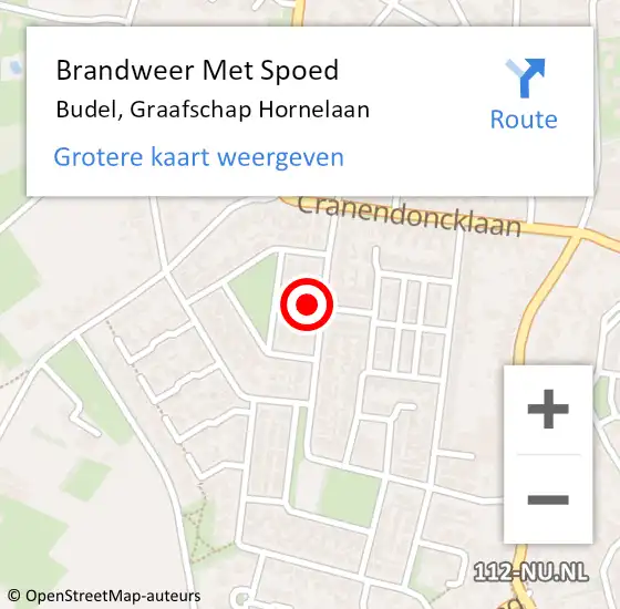 Locatie op kaart van de 112 melding: Brandweer Met Spoed Naar Budel, Graafschap Hornelaan op 9 september 2022 00:20