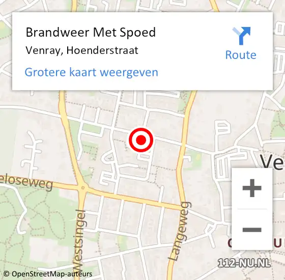 Locatie op kaart van de 112 melding: Brandweer Met Spoed Naar Venray, Hoenderstraat op 9 september 2022 05:07
