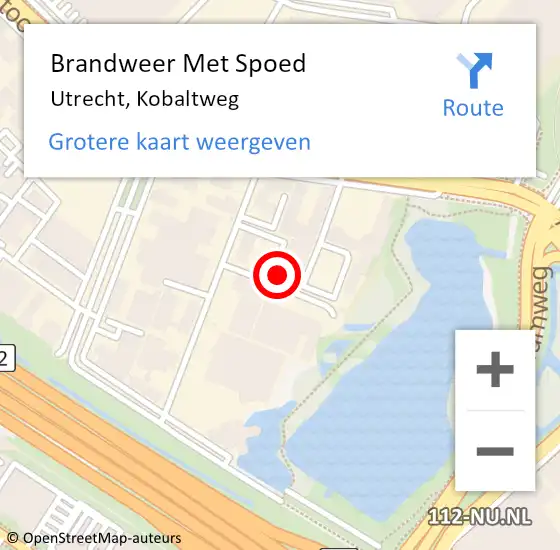 Locatie op kaart van de 112 melding: Brandweer Met Spoed Naar Utrecht, Kobaltweg op 9 september 2022 08:11