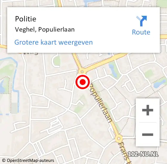 Locatie op kaart van de 112 melding: Politie Veghel, Populierlaan op 9 september 2022 08:37