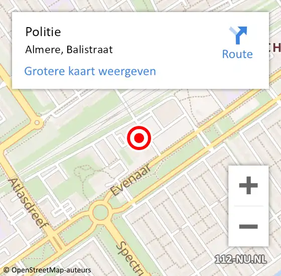Locatie op kaart van de 112 melding: Politie Almere, Balistraat op 9 september 2022 08:45