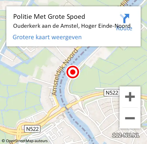 Locatie op kaart van de 112 melding: Politie Met Grote Spoed Naar Ouderkerk aan de Amstel, Hoger Einde-Noord op 9 september 2022 09:02