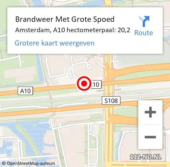 Locatie op kaart van de 112 melding: Brandweer Met Grote Spoed Naar Amsterdam, A10 hectometerpaal: 20,2 op 9 september 2022 09:06