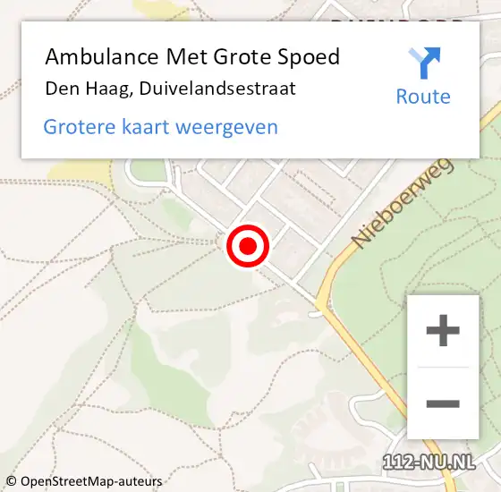 Locatie op kaart van de 112 melding: Ambulance Met Grote Spoed Naar Den Haag, Duivelandsestraat op 9 september 2022 10:03
