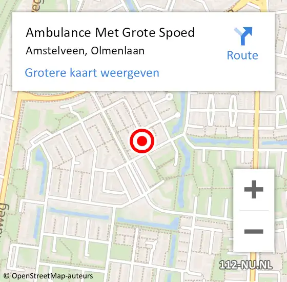 Locatie op kaart van de 112 melding: Ambulance Met Grote Spoed Naar Amstelveen, Olmenlaan op 9 september 2022 12:01