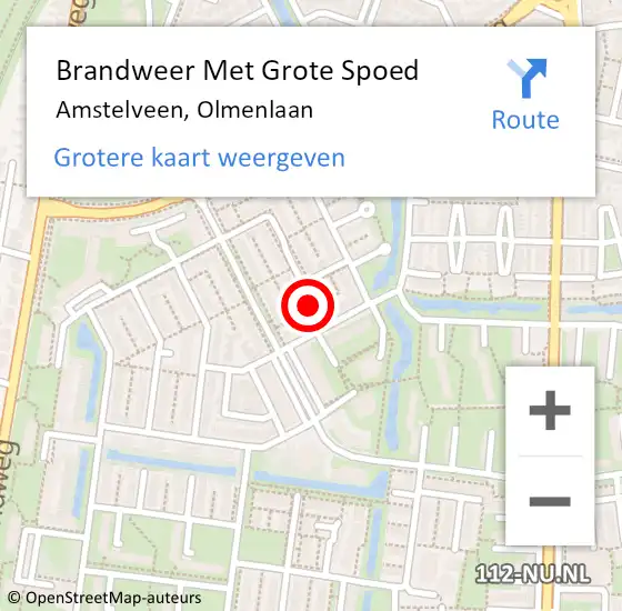 Locatie op kaart van de 112 melding: Brandweer Met Grote Spoed Naar Amstelveen, Olmenlaan op 9 september 2022 12:02