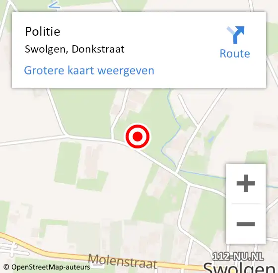 Locatie op kaart van de 112 melding: Politie Swolgen, Donkstraat op 9 september 2022 14:30
