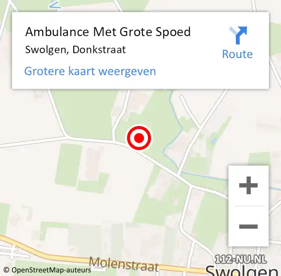 Locatie op kaart van de 112 melding: Ambulance Met Grote Spoed Naar Swolgen, Donkstraat op 9 september 2022 14:32