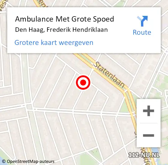 Locatie op kaart van de 112 melding: Ambulance Met Grote Spoed Naar Den Haag, Frederik Hendriklaan op 9 september 2022 15:33