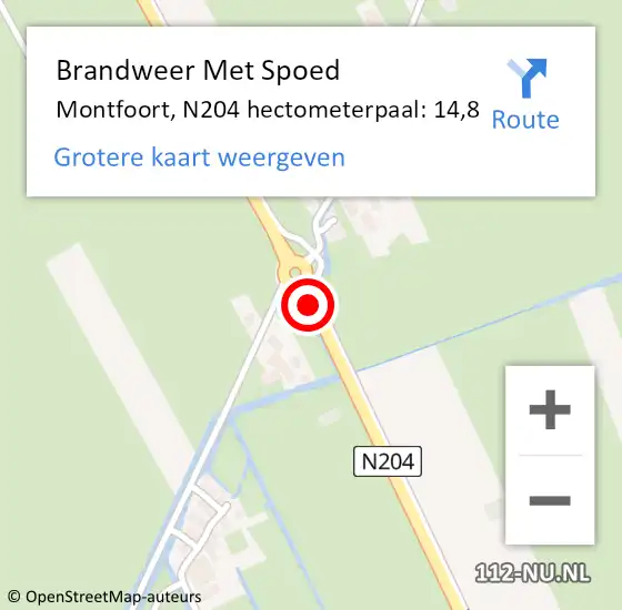 Locatie op kaart van de 112 melding: Brandweer Met Spoed Naar Montfoort, N204 hectometerpaal: 14,8 op 9 september 2022 18:52