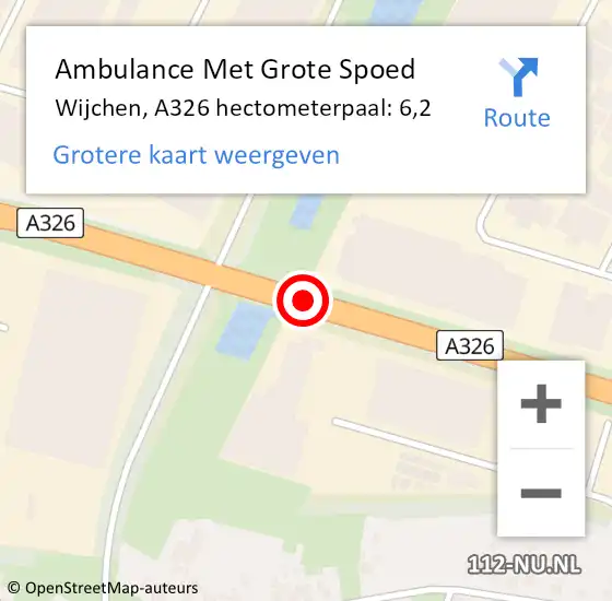 Locatie op kaart van de 112 melding: Ambulance Met Grote Spoed Naar Wijchen, A326 hectometerpaal: 6,2 op 9 september 2022 19:05