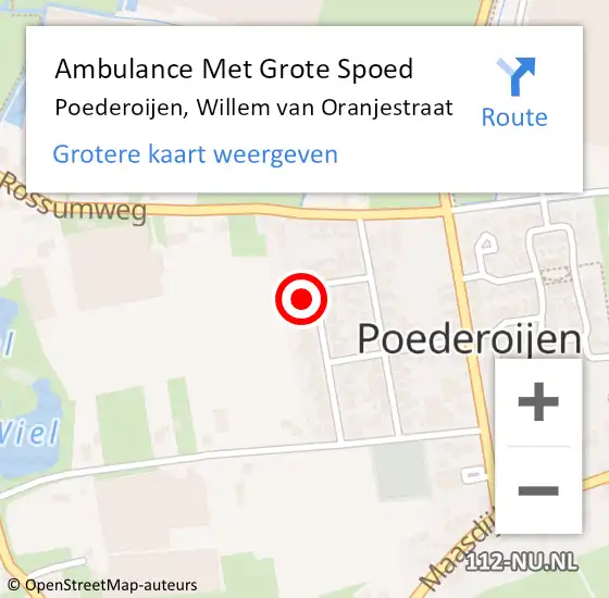 Locatie op kaart van de 112 melding: Ambulance Met Grote Spoed Naar Poederoijen, Willem van Oranjestraat op 9 september 2022 19:46