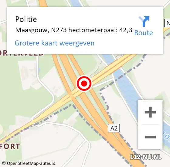 Locatie op kaart van de 112 melding: Politie Maasgouw, N273 hectometerpaal: 42,3 op 9 september 2022 20:14