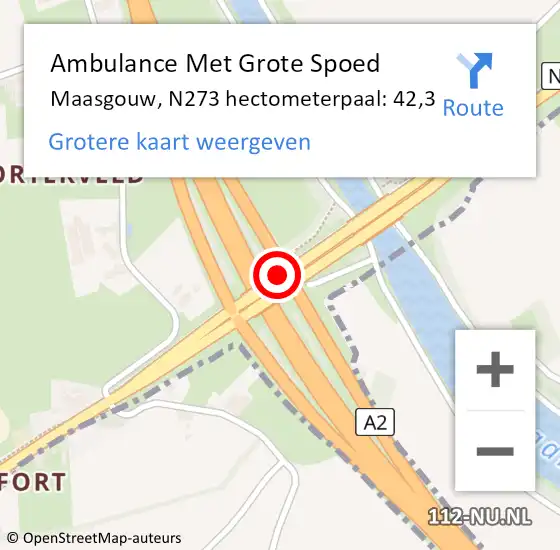 Locatie op kaart van de 112 melding: Ambulance Met Grote Spoed Naar Maasgouw, N273 hectometerpaal: 42,3 op 9 september 2022 20:32