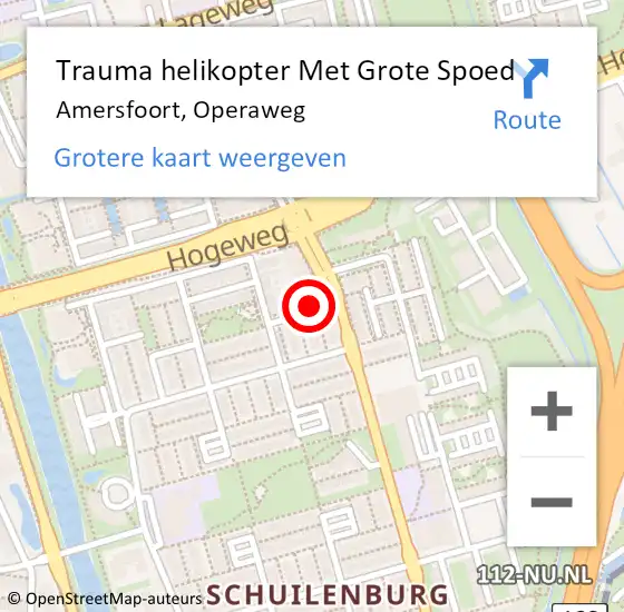 Locatie op kaart van de 112 melding: Trauma helikopter Met Grote Spoed Naar Amersfoort, Operaweg op 9 september 2022 20:52