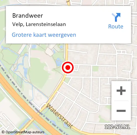 Locatie op kaart van de 112 melding: Brandweer Velp, Larensteinselaan op 9 september 2022 22:39