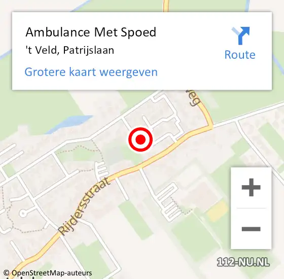 Locatie op kaart van de 112 melding: Ambulance Met Spoed Naar 't Veld, Patrijslaan op 10 september 2022 08:09