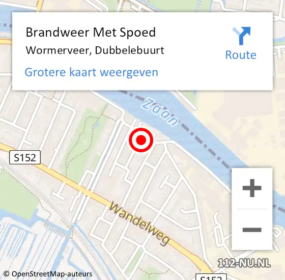Locatie op kaart van de 112 melding: Brandweer Met Spoed Naar Wormerveer, Dubbelebuurt op 10 september 2022 09:40