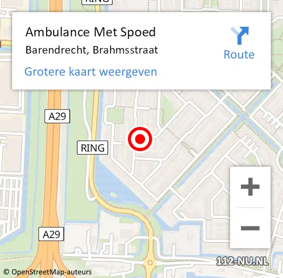 Locatie op kaart van de 112 melding: Ambulance Met Spoed Naar Barendrecht, Brahmsstraat op 10 september 2022 09:41