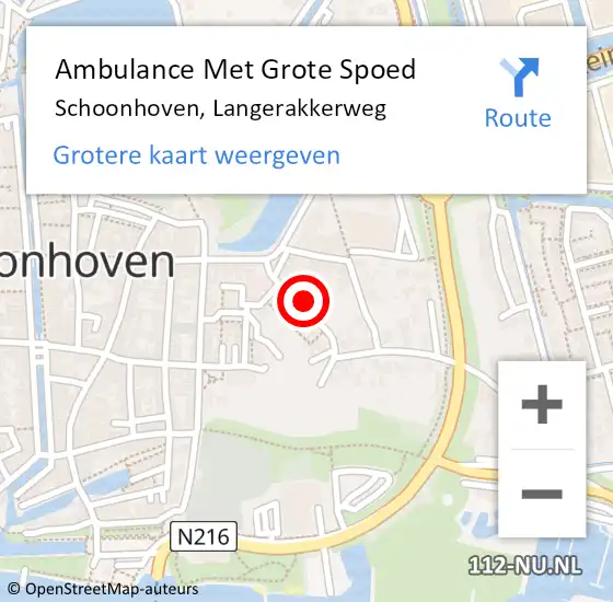 Locatie op kaart van de 112 melding: Ambulance Met Grote Spoed Naar Schoonhoven, Langerakkerweg op 10 september 2022 09:56