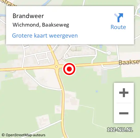 Locatie op kaart van de 112 melding: Brandweer Wichmond, Baakseweg op 10 september 2022 10:39