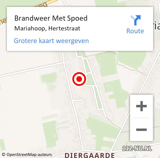 Locatie op kaart van de 112 melding: Brandweer Met Spoed Naar Mariahoop, Hertestraat op 10 september 2022 12:14
