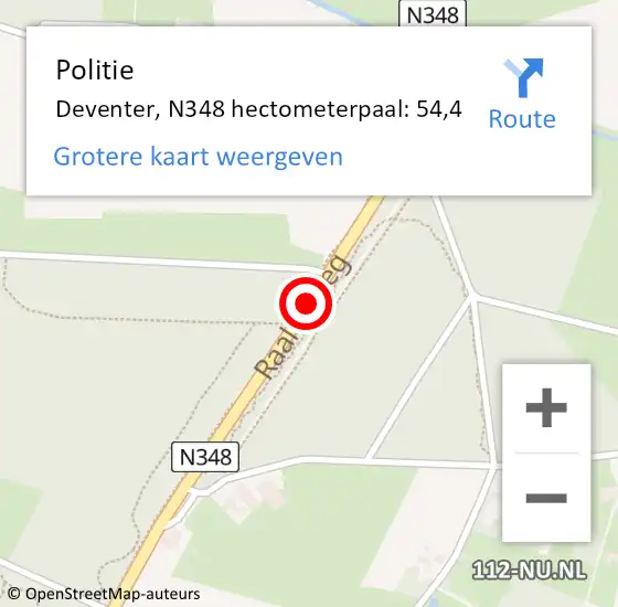 Locatie op kaart van de 112 melding: Politie Deventer, N348 hectometerpaal: 54,4 op 10 september 2022 12:24