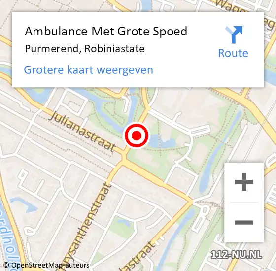 Locatie op kaart van de 112 melding: Ambulance Met Grote Spoed Naar Purmerend, Robiniastate op 10 september 2022 14:31