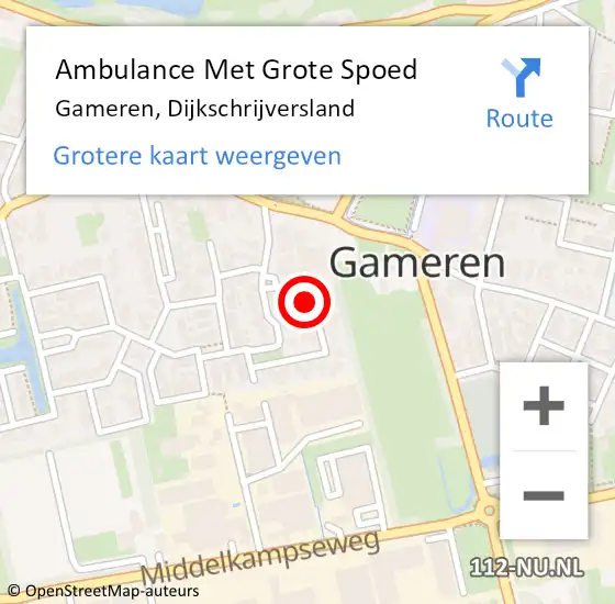 Locatie op kaart van de 112 melding: Ambulance Met Grote Spoed Naar Gameren, Dijkschrijversland op 10 september 2022 15:22