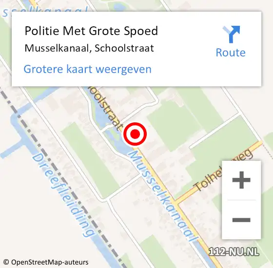 Locatie op kaart van de 112 melding: Politie Met Grote Spoed Naar Musselkanaal, Schoolstraat op 10 september 2022 15:27