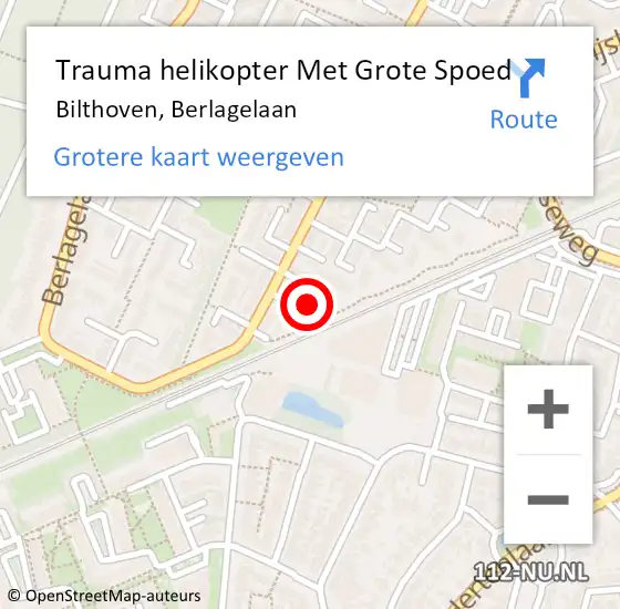 Locatie op kaart van de 112 melding: Trauma helikopter Met Grote Spoed Naar Bilthoven, Berlagelaan op 10 september 2022 15:32
