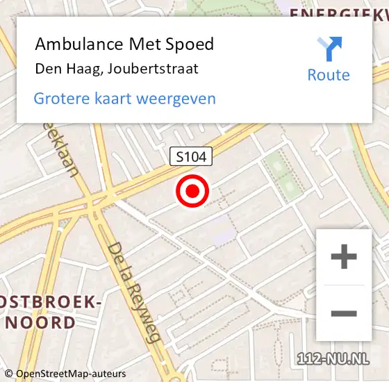 Locatie op kaart van de 112 melding: Ambulance Met Spoed Naar Den Haag, Joubertstraat op 10 september 2022 15:41