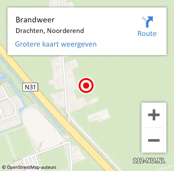 Locatie op kaart van de 112 melding: Brandweer Drachten, Noorderend op 10 september 2022 16:40