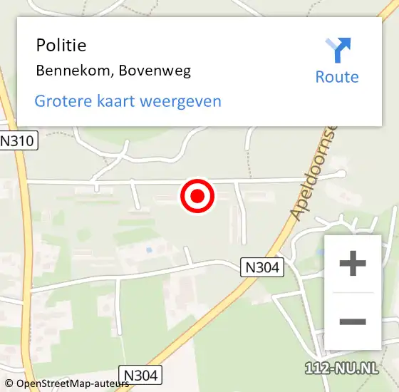 Locatie op kaart van de 112 melding: Politie Bennekom, Bovenweg op 10 september 2022 17:03