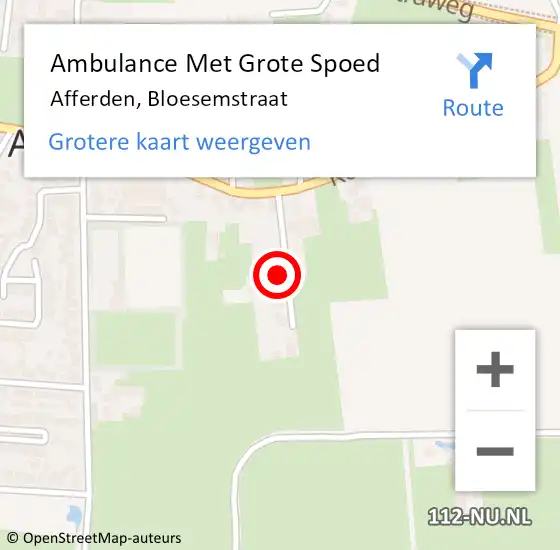 Locatie op kaart van de 112 melding: Ambulance Met Grote Spoed Naar Afferden, Bloesemstraat op 10 september 2022 18:14