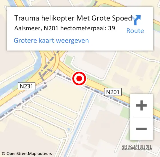 Locatie op kaart van de 112 melding: Trauma helikopter Met Grote Spoed Naar Aalsmeer, N201 hectometerpaal: 39 op 10 september 2022 18:17