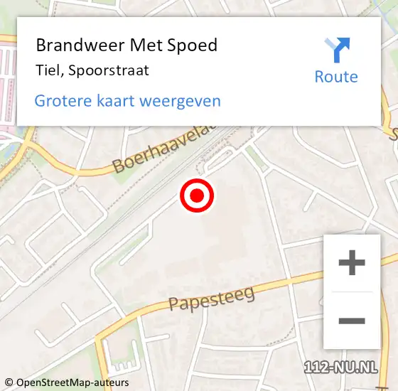 Locatie op kaart van de 112 melding: Brandweer Met Spoed Naar Tiel, Spoorstraat op 10 september 2022 20:50
