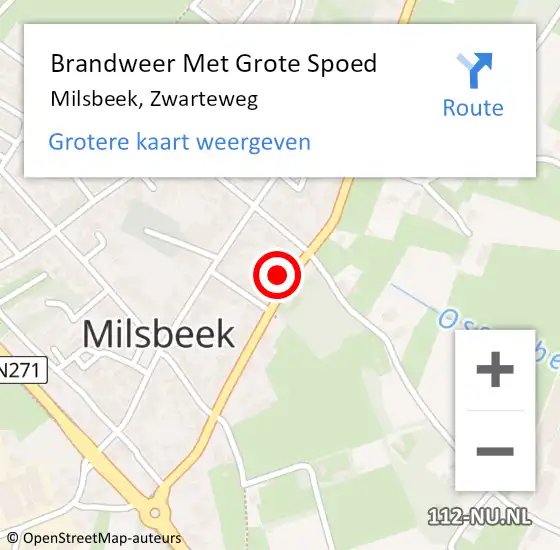 Locatie op kaart van de 112 melding: Brandweer Met Grote Spoed Naar Milsbeek, Zwarteweg op 10 september 2022 21:07