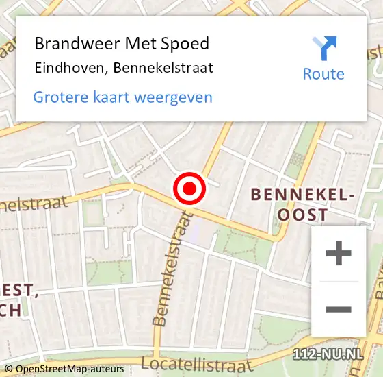 Locatie op kaart van de 112 melding: Brandweer Met Spoed Naar Eindhoven, Bennekelstraat op 10 september 2022 22:06