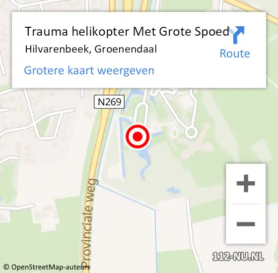 Locatie op kaart van de 112 melding: Trauma helikopter Met Grote Spoed Naar Hilvarenbeek, Groenendaal op 10 september 2022 22:35