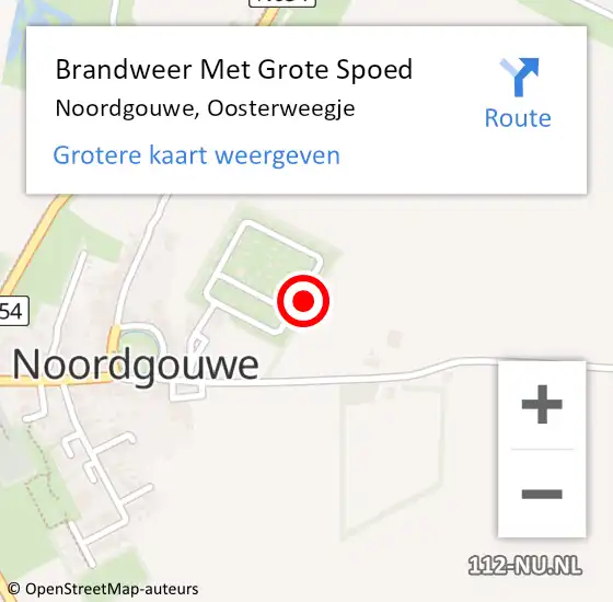 Locatie op kaart van de 112 melding: Brandweer Met Grote Spoed Naar Noordgouwe, Oosterweegje op 11 september 2022 03:19